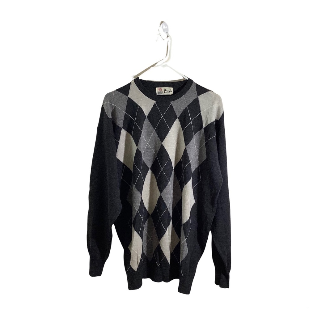Pringle of Scotland Men’s Argyle Gray Wool Sweater Size X-Large Crewneck